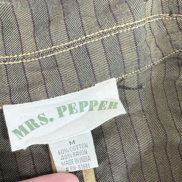 VTG Mrs. Pepper Coat Women Medium Green Button up Striped Herringbone 3/4 Sleeve - Picture 6 of 12